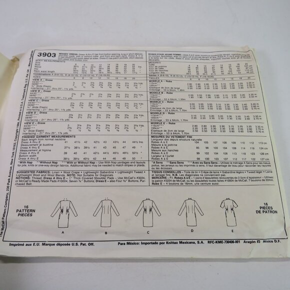 McCall's 3903 sewing pattern size 16-18 dress (fitted) double breasted button - Picture 6 of 9